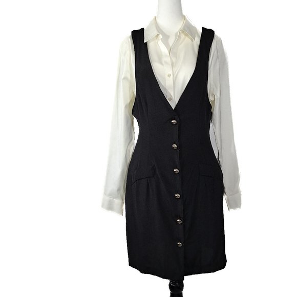 Vintage 80s Mini Coat Dress Button Up Front tie in back - Picture 5 of 7